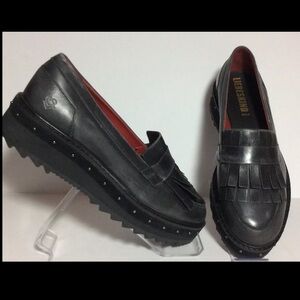NWOB Liebeskind Berlin $358 Ladies Gray Leather Creeper Kiltie Loafer Sz 37 US